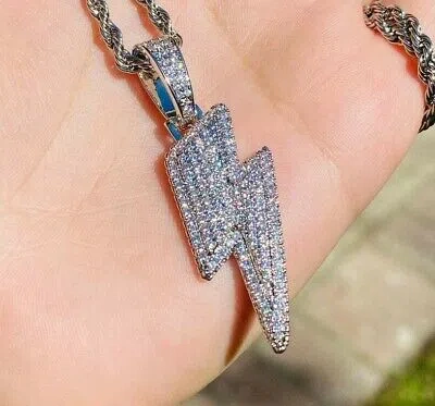 Pre-owned Nsg 3.25 Ct Lightning Bolt Tester Passing Round Moissanite Men's Pendant 925 Silver In White