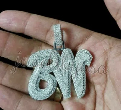 Pre-owned Nsg 3.25 Ct Round Moissanite Men's Customize Any 2 Bw Letter Pendant 925 Silver In White