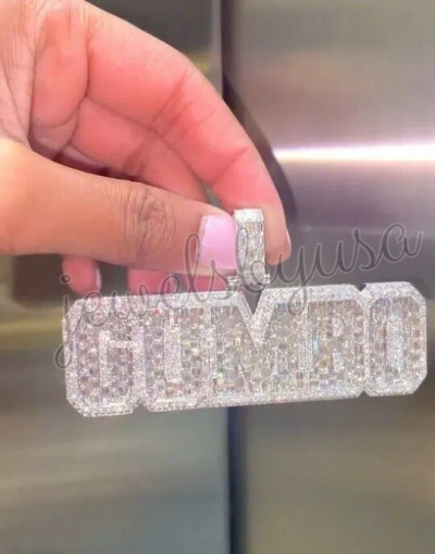 Pre-owned Nsg 3.2ct Men's Baguette Cubic Zirconia "gumbo" Customize Fancy Pendant 925 In White
