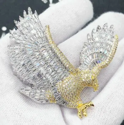 Pre-owned Nsg 3.2ct Vvs Baguette Moissanite Men's 3d Flaying Eagle Pendant Gold Plating Silver In White