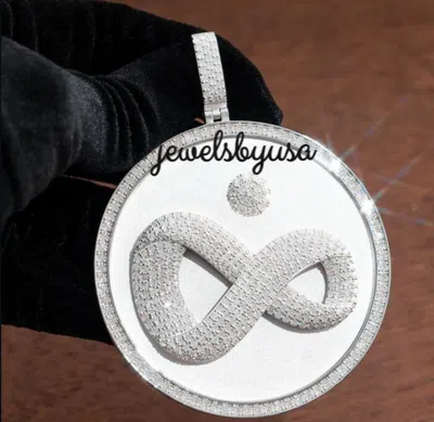 Pre-owned Nsg 3.5 Ct Men's Tester Passing Moissanite Infinity Custom Circle Pendant 925 Silver In White