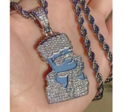 Pre-owned Nsg 3.5 Ct Tester Passing Moissanite Bart Face Fancy Unique Men's Pendant 925 Silver In White