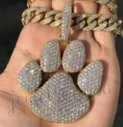 Pre-owned Nsg 3.50 Ct Tester Passing Moissanite Men's Dog Paw Style Pendant 925 Silver In White