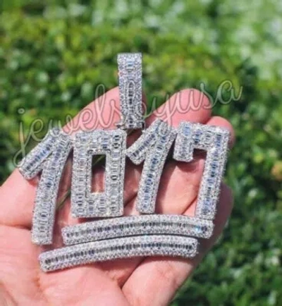 Pre-owned Nsg 3.50ct Baguette Cubic Zirconia Men's Customized 1017 Pendant 925 Silver In White