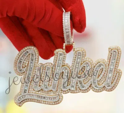 Pre-owned Nsg 3.5ct Men's Baguette Cubic Zirconia Customized Name Letter Charm Pendant In White
