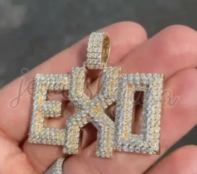 Pre-owned Nsg 3.75 Ct Men's Exo Custom Name D/vvs Moissanite Studded 2 Tone Pendant 925 Silver In White