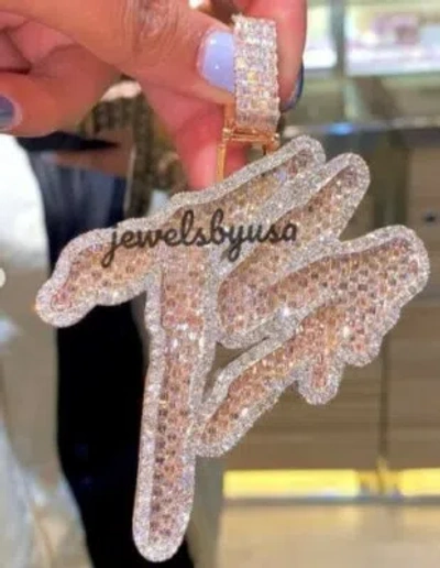 Pre-owned Nsg 3.75ct Men's Customized Letter Baguette Simulated Diamond Pendant Free Stud In White