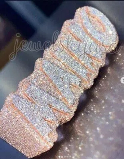 Pre-owned Nsg 3.9ct Men's Custom Maino Name Cubic Zirconia 3 Finger 2 Tone Ring 925 In White