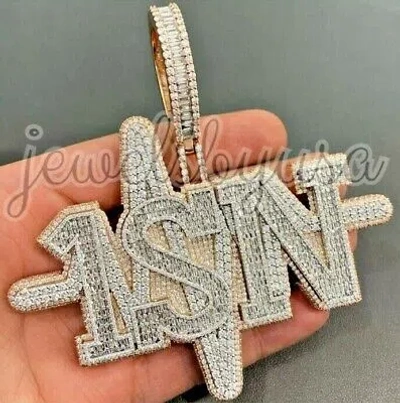 Pre-owned Nsg 3ct Baguette Cubic Zirconia Men's Customized Name Letter Pendant 925 In White