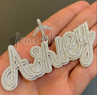 Pre-owned Nsg 3ct Men's Baguette Cubic Zirconia "ashley" Custom Name Pendant 925 Silver In White