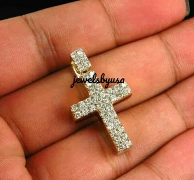Pre-owned Nsg 3ct Mens Cross Charm Pendant Genuine Moissanite 14k Yellow Gold Plated Silver In White