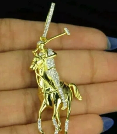 Pre-owned Nsg 3ct Vvs Moissanite Men's Horse Rider Charm Pendant 14k Yellow Gold Plated Silver In White