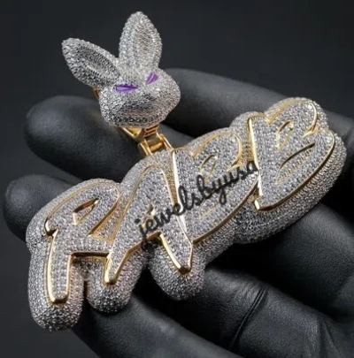 Pre-owned Nsg 3d Bubble Letter 3.25 Ct Natural Moissanite Men's Customized Pendant 925 Silver In White