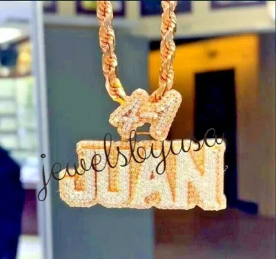Pre-owned Nsg 4 Ct Men's 100% Genuine D/vvs Moissanite 2 Tone Custom Name Pendant 925 Silver In White