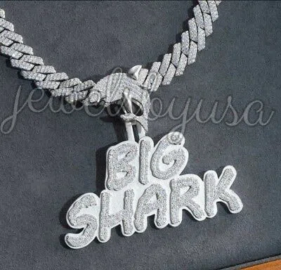 Pre-owned Nsg 4 Ct Men's Natural Moissanite Big Shark Custom Name Pendant 925 Silver Free Stud In White