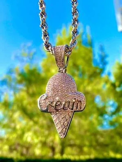 Pre-owned Nsg 4 Ct Tester Passing Moissanite "ice Cream Cone" Fancy Men's Pendant 925 Silver In White