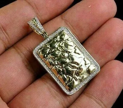 Pre-owned Nsg 4.1 Ct 100% Genuine Moissanite Nugget Dog Tag Charm Men's Pendant 925 Silver In White