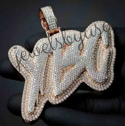 Pre-owned Nsg 4.1 Ct Men's Natural Moissanite Ybc 2 Tone 3d Letter Custom Pendant 925 Silver In White
