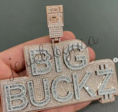 Pre-owned Nsg 4.2ct Baguette Cubic Zirconia Big Buckz Customize Men's Pendant 925 Silver In White