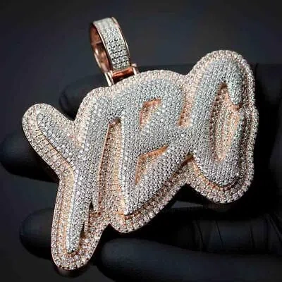 Pre-owned Nsg 4.5ct Cubic Zirconia Men's Custom Name Pendant 14k Rose Gold Plated Silver In White