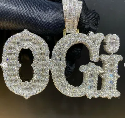 Pre-owned Nsg 4ct Men's Real Baguette Moissanite Any Three Letter Customize Pendant 925 Silver In White