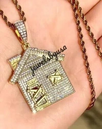 Pre-owned Nsg 4ct Tester Passing Moissanite "trap House" Men's Rapper Pendant 925 Silver In White