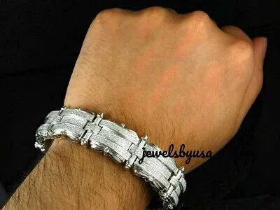 Pre-owned Nsg 4cts Cubic Zirconia Men's Cuban Link Bracelet 14k White Gold Plated Silver