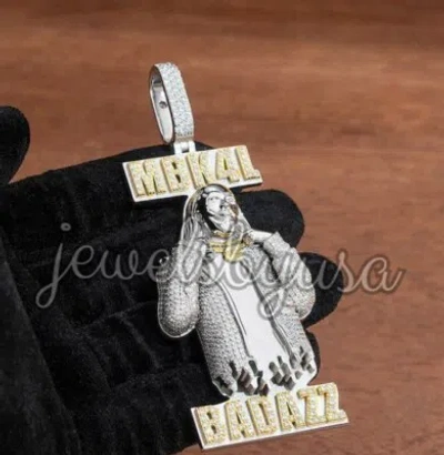 Pre-owned Nsg 5.50ct Men's Cubic Zirconia Customize 3d Face 2 Tone Pendant 925 Silver In White