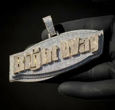 Pre-owned Nsg 5ct Simulated Diamond Mens Custom Name Logo Pendant 14k Yellow Gold Plated In White