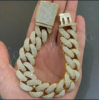 Pre-owned Nsg 6 Ct Tester Passing Moissanite 18x8 Cuban Link Bracelet 925 Silver Free Gift In White