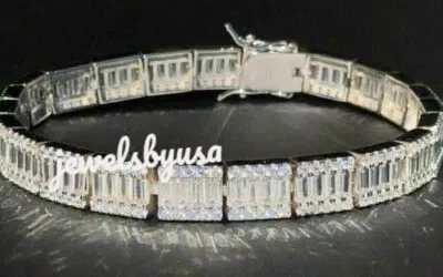 Pre-owned Nsg 6ct Baguette Cubic Zirconia Men's Tennis Bracelet White Gold Plated Silver