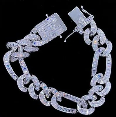 Pre-owned Nsg 7 Ct Men's 12mm Baguette Cubic Zirconia Cuban Link Bracelet 925 Silver 8" In White