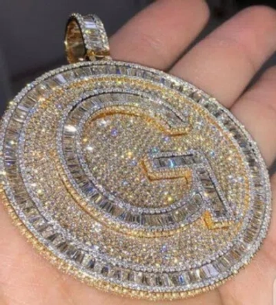 Pre-owned Nsg 9ct Baguette Cubic Zirconia Men's Custom Big Latter Pendant 925 Silver In White