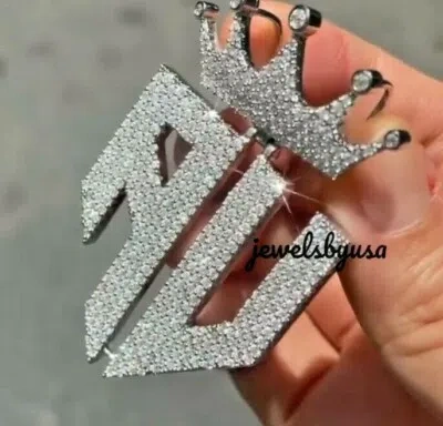 Pre-owned Nsg Any 2 Letter Men's 3.15 Ct D/vvs Moissanite Studded Pendant 925 Silver Free Gift In White