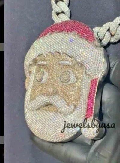 Pre-owned Nsg Big 3d Santa Face 5.10ct Color Cubic Zirconia Men's Fancy Pendant 925 Silver In White