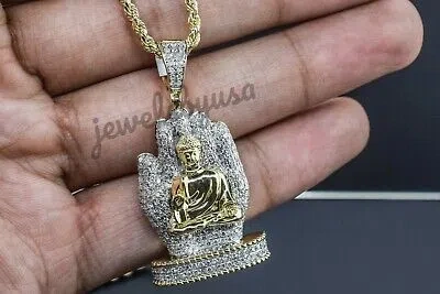 Pre-owned Nsg Big Buddha Hand 3 Ct Genuine D/vvs Moissanite Men's Religious Pendant 925 Silver In White