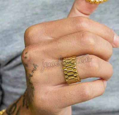Pre-owned Nsg Birthday Gift For Men's Solid Metal Band Ring 14k Yellow Gold Plated Silver