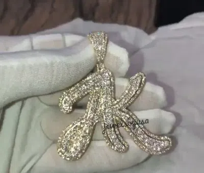 Pre-owned Nsg Buss Down 4 Ct Real D/vvs Moissanite Men's Any 2 Dual Tone Letter Custom Pendant In White