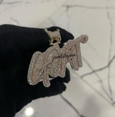 Pre-owned Nsg Buss Down Custom Real Moissanite Mens Goat Pendant 14k Yellow Gold Plated Silver In White