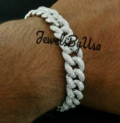 Pre-owned Nsg Bust Down Miami Cuban Link 12mmx8" Real Moissanite Bracelet Free Stud 925 Silver In White
