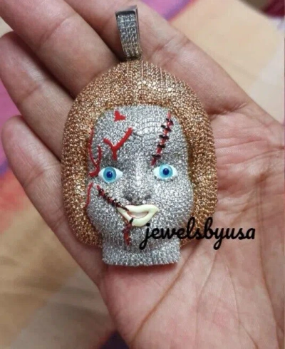 Pre-owned Nsg Chucky The Doll 3d Face 3ct Simulated Diamond Men's Unique Pendant 925 Silver In White