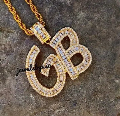 Pre-owned Nsg Custom Any 2 Letter Baguette Real Moissanite Pendant 925 Silver In White