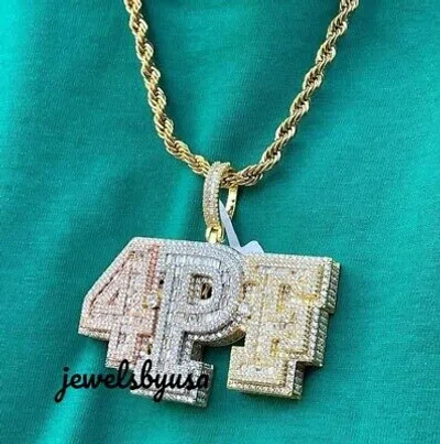 Pre-owned Nsg Custom Men's 3 Ct Baguette Round Cubic Zirconia "4pf" 3 Tone Pendant 925 Silver In White