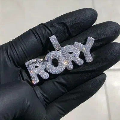 Pre-owned Nsg Custom Men's 3ct D/vvs Moissanite Jewelry Charm Bubble Letter Pendant 925 Silve In White