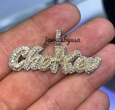 Pre-owned Nsg Custom Name Letter 3 Ct Genuine D/vvs Moissanite 2 Tone Men's Pendant 925 Silver In White