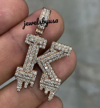 Pre-owned Nsg Customised Drip Initial 2.1 Ct Genuine Moissanite Men's "k" Pendant 925 Silver In White