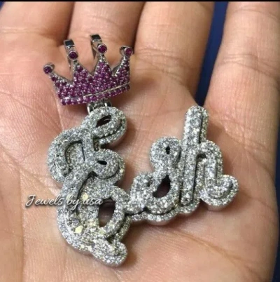 Pre-owned Nsg Customize Any 3 Letter Men's Simulated Diamond Rapper Layered Pendant 925 Silver In White