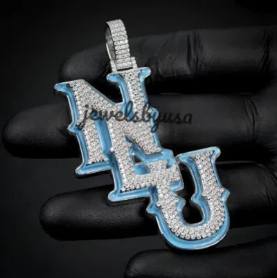 Pre-owned Nsg Customize Any Layered Letter Men's D/vvs Moissanite Charm Enamel Pendant Silver In White