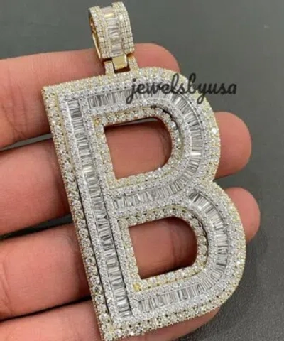 Pre-owned Nsg Customized Men's 3.1ct Baguette Cubic Zirconia "b" Pendant 925 Silver In White