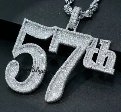 Pre-owned Nsg Customized Men's 3.25 Ct Genuine D/vvs Moissanite "57th" Pendant 925 Silver In White